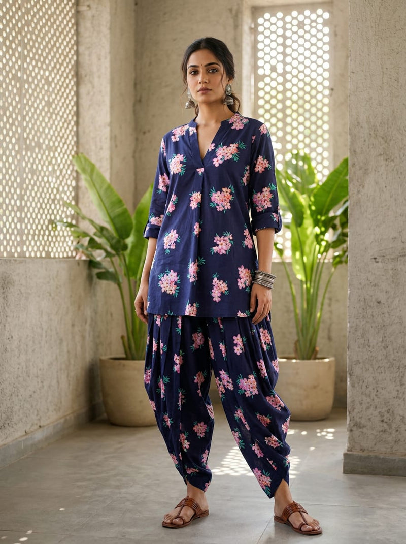 Navy Ditsy Floral Bouquet Print Pure Cotton Digital Printed Fabric