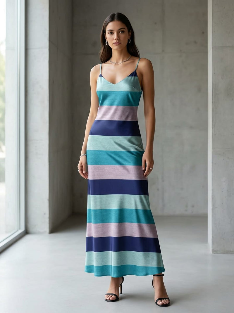 Multicolor Contemporary Textured Stripes Japan Satin Digital Printed Fabric
