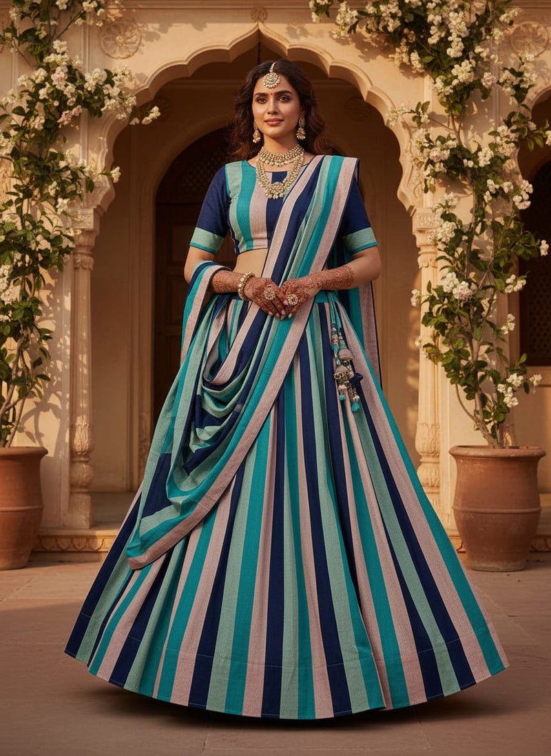 Subtle Colour Stripes Digital Printed Fabric - Kora Silk