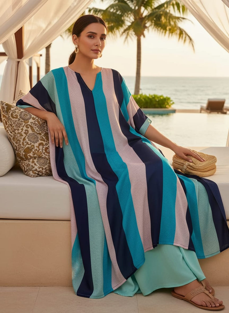 Subtle Colour Stripes Digital Printed Fabric - Muslin