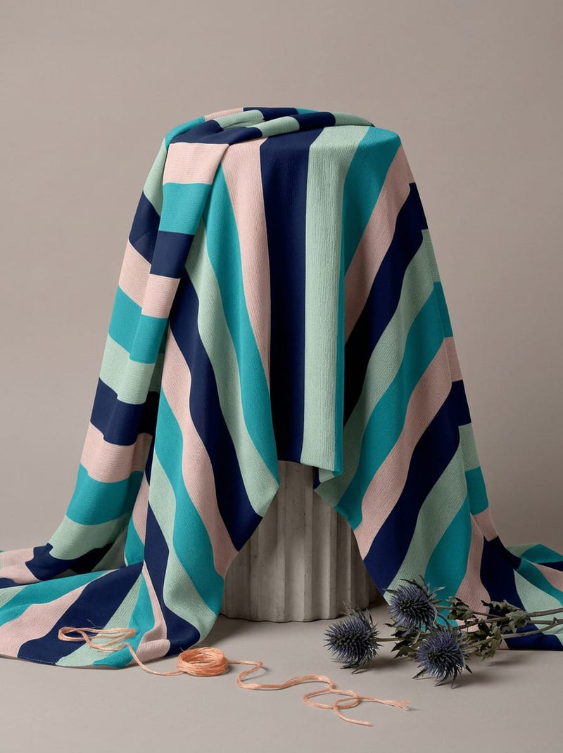 Multicolor Modern Colorblock Stripes Pure Georgette Digital Printed Fabric