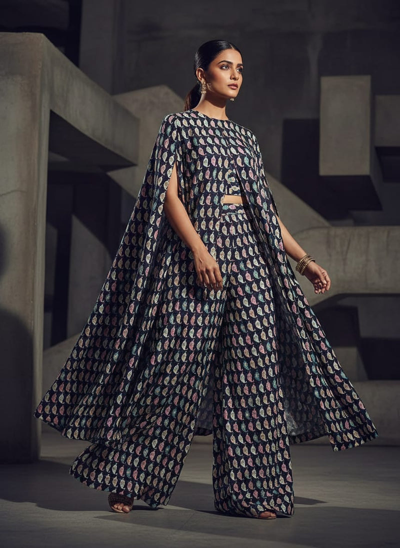 Multicolor Stylized Geometric Vessel Print Tusser Silk Digital Printed Fabric