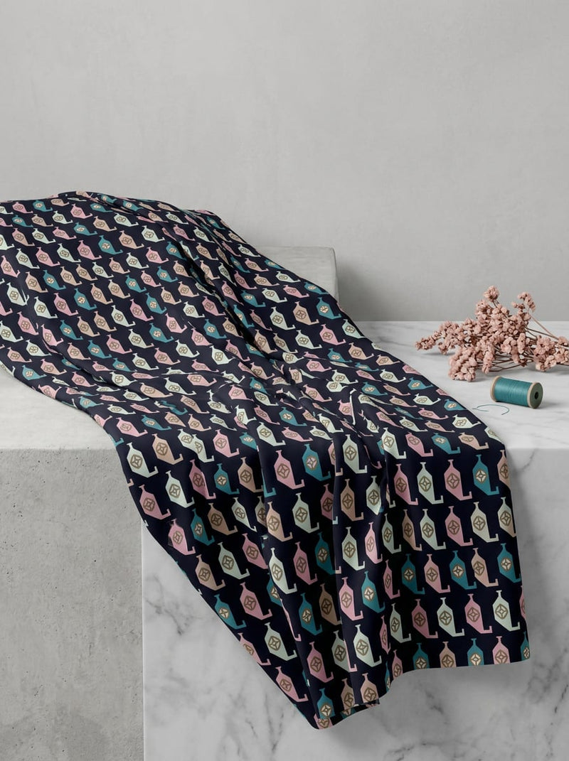 Multicolor Stylized Geometric Vessel Print Weightless Digital Printed Fabric