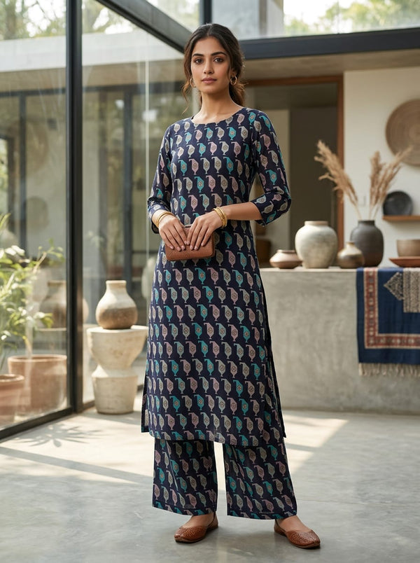 Multicolor Geometric Vase Motif Pure Muslin Digital Printed Fabric - Straight Kurta with Palazzo Lookbook - PM-0-TA07535-110 - alternate view