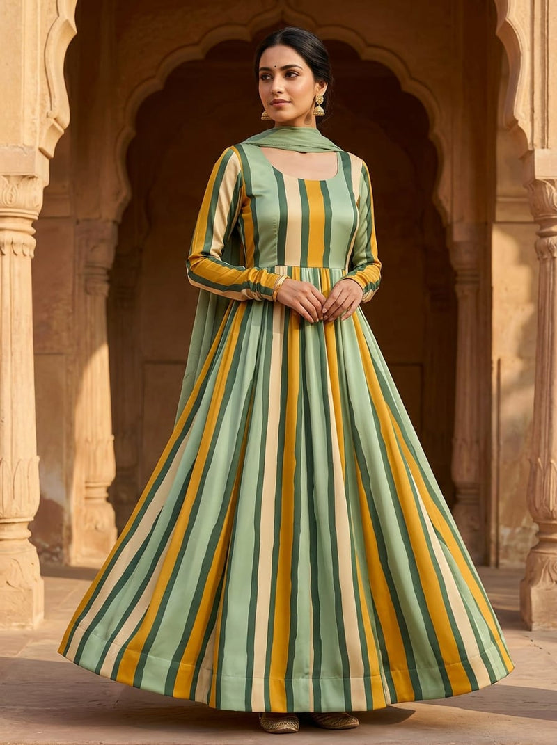 Multicolor Wavy Uneven Stripes Japan Satin Digital Printed Fabric