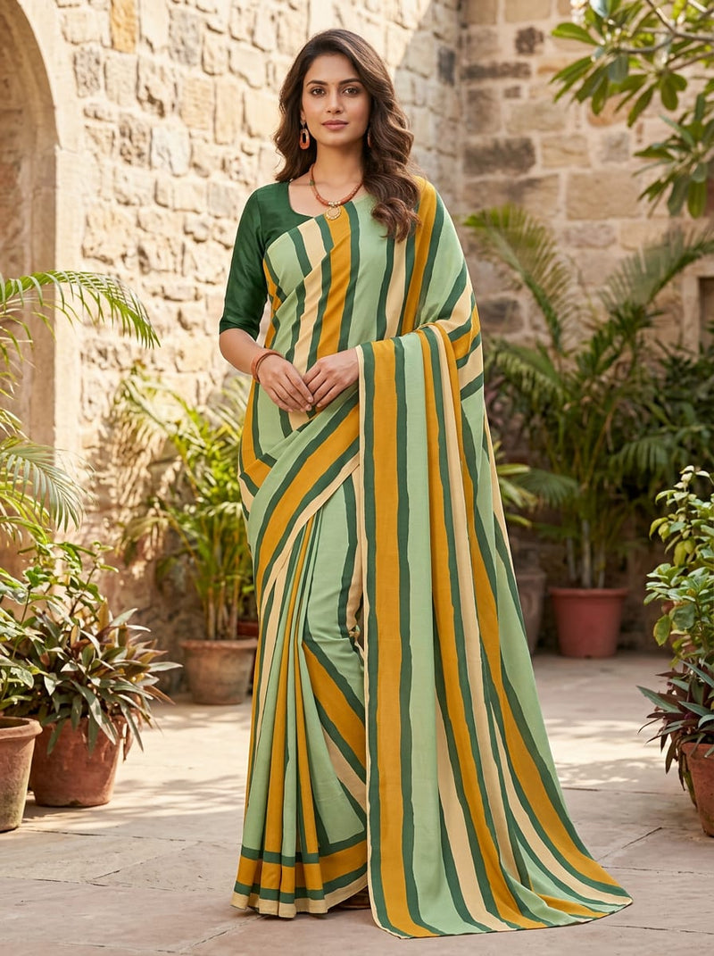 Multicolor Earthy Wavy Stripes Tusser Silk Digital Printed Fabric