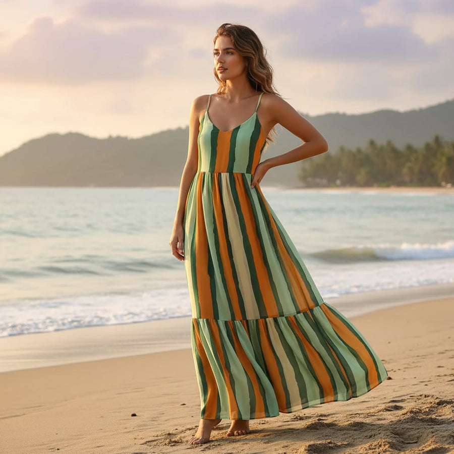 Yellow Green Stripes Digital Printed Fabric - Weightless