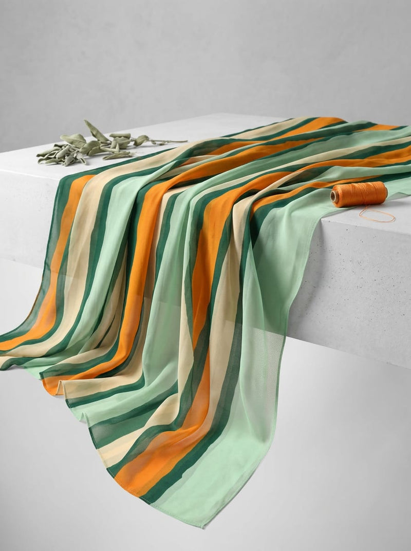 Multicolor Wavy Vertical Stripes Weightless Digital Printed Fabric