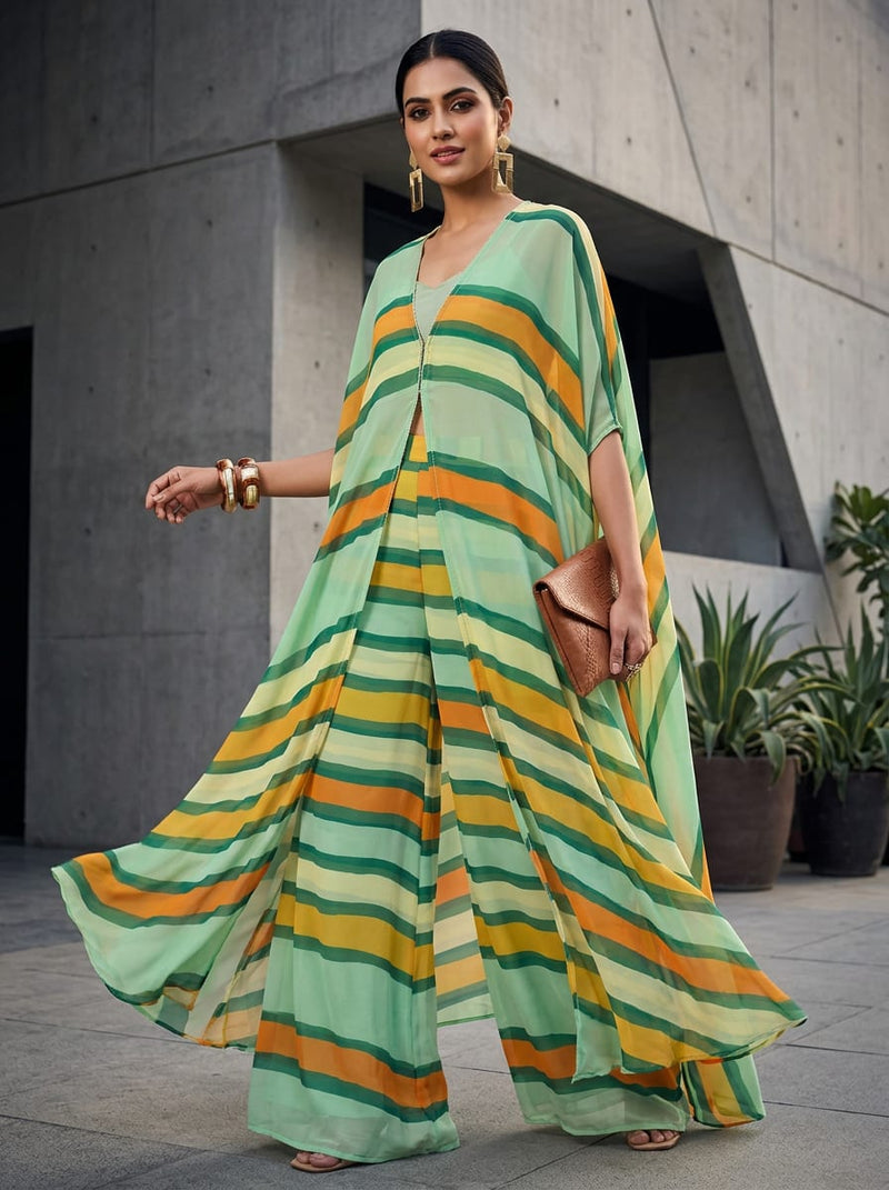 Multicolor Wavy Vertical Stripes Weightless Digital Printed Fabric