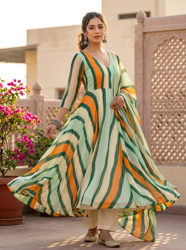 Multicolor Wavy Vertical Stripes Weightless Digital Printed Fabric - Anarkali Kurta Set Lookbook - WE-0-TA07540-110 - alternate view