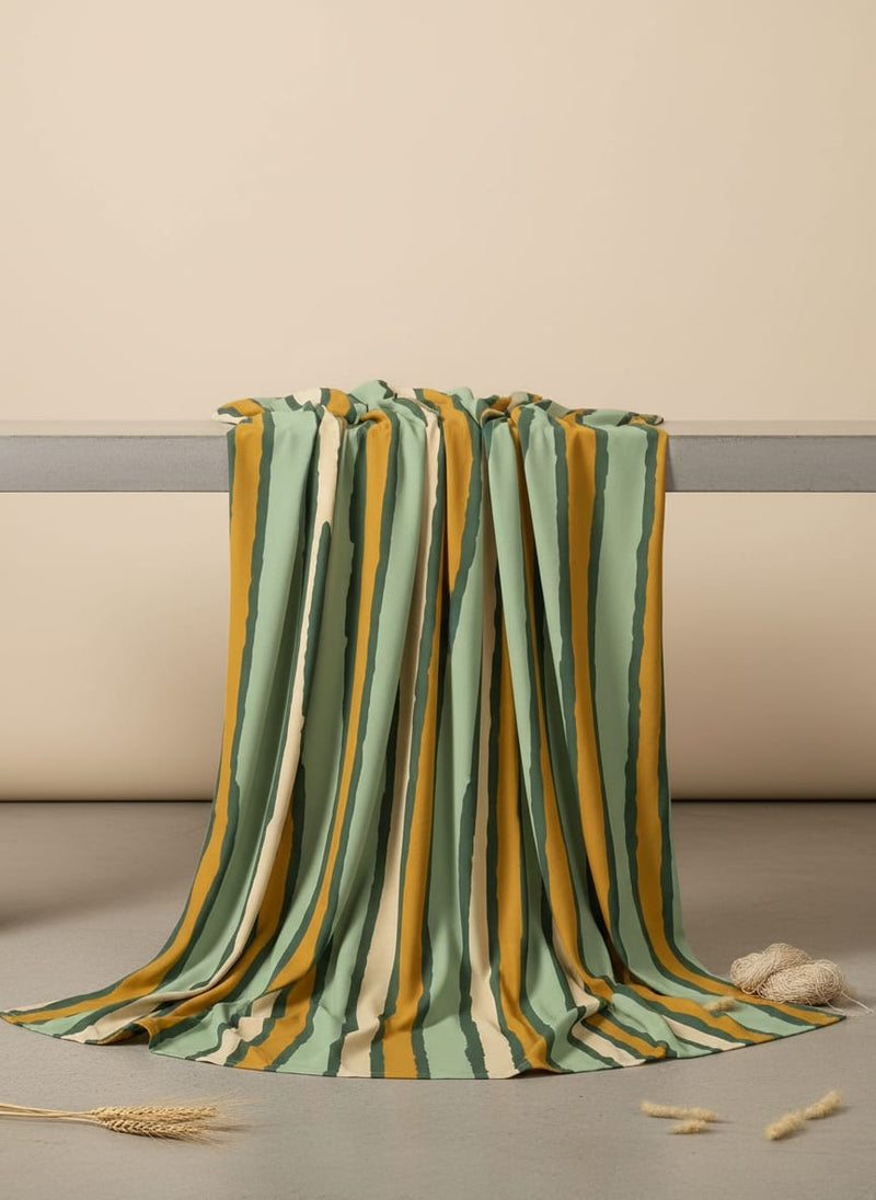 Yellow Green Stripes Digital Printed Fabric - Crepe