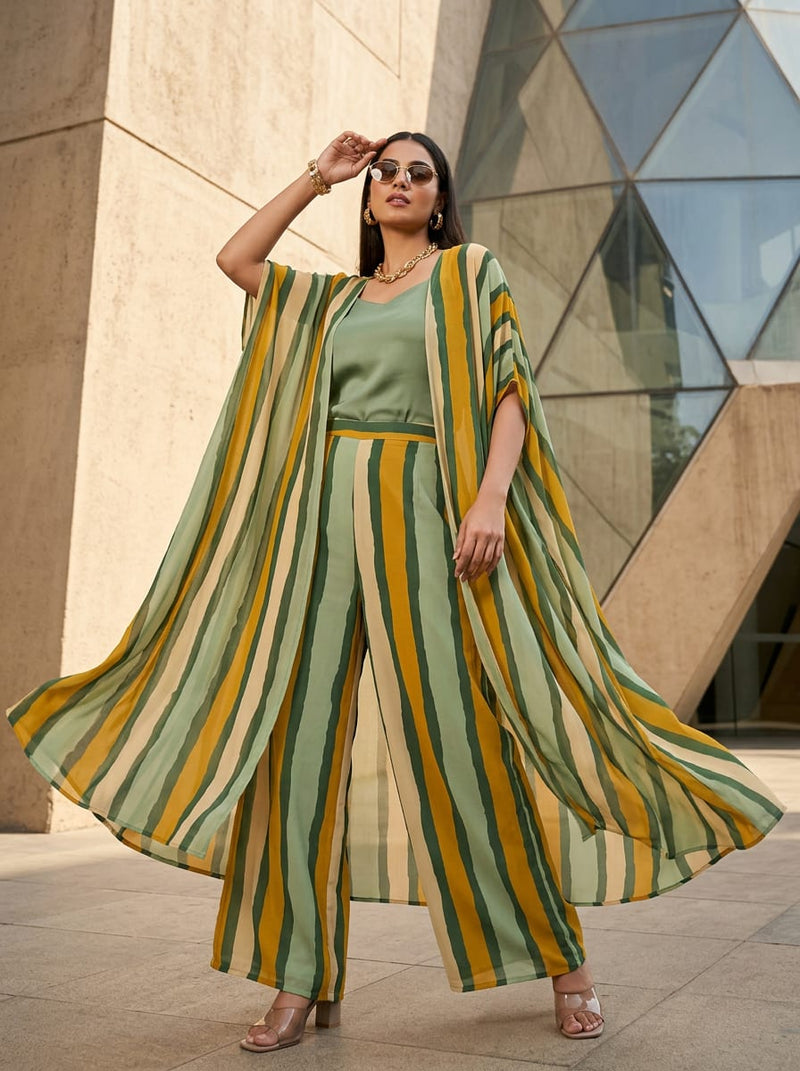 Multicolor Earthy Irregular Stripes Pure Georgette Digital Printed Fabric