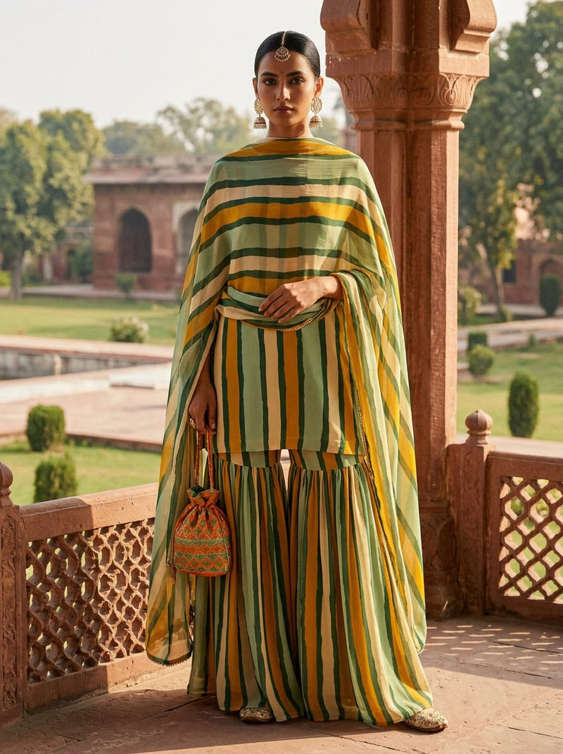 Multicolor Earthy Irregular Stripes Pure Georgette Digital Printed Fabric