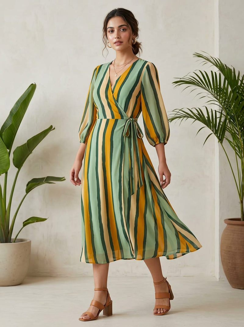Multicolor Earthy Irregular Stripes Pure Georgette Digital Printed Fabric