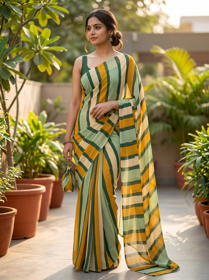 Multicolor Earthy Irregular Stripes Pure Georgette Digital Printed Fabric