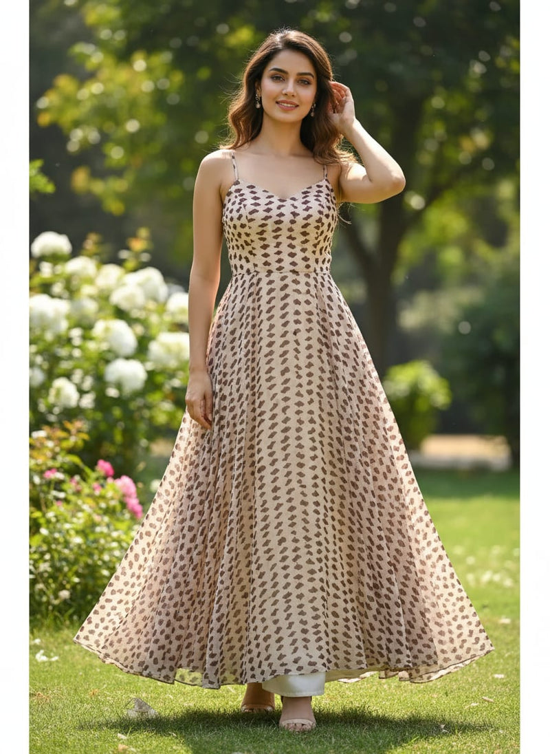 Brown Stones Digital Printed Fabric - Pure Georgette