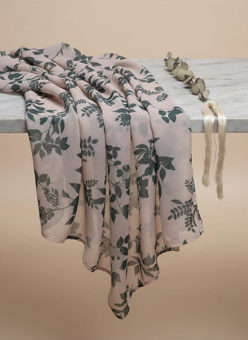 Olive Stalk And Leaves Digital Printed Fabric - Weightless