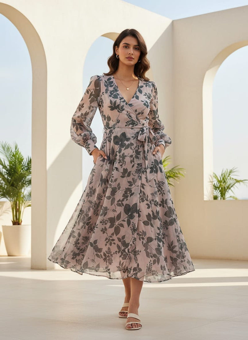 Olive Stalk And Leaves Digital Printed Fabric - Weightless