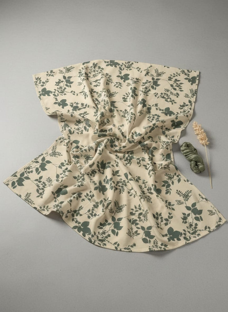 Cream Botanical Leaf Vine Upada Silk Digital Printed Fabric
