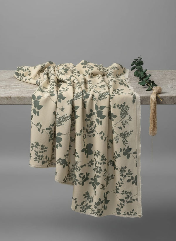 Olive Stalk And Leaves Digital Printed Fabric - Pure Chinon - Fabric Editorial Studio Flatlay Lookbook - PC-0-TA07593-106