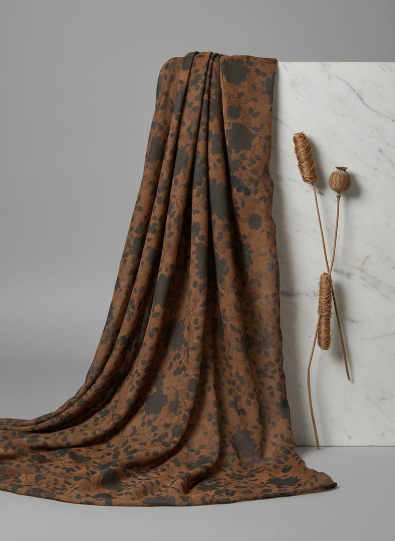 Black And Rustic Look Flower Digital Printed Fabric - Muslin