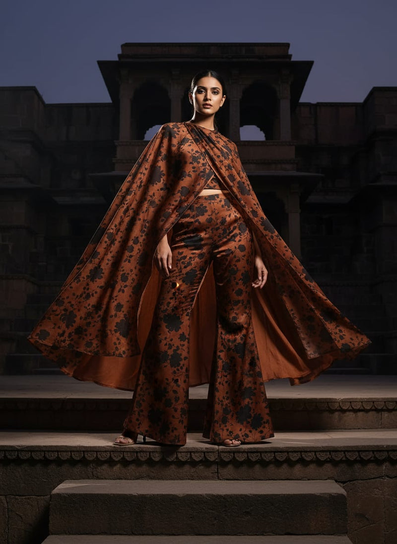 Black And Rustic Look Flower Digital Printed Fabric - Upada Silk