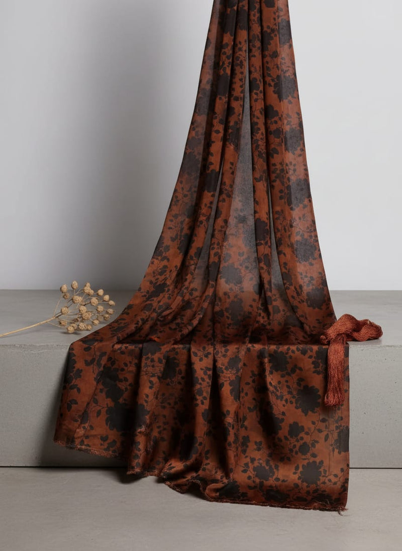 Black And Rustic Look Flower Digital Printed Fabric - Upada Silk