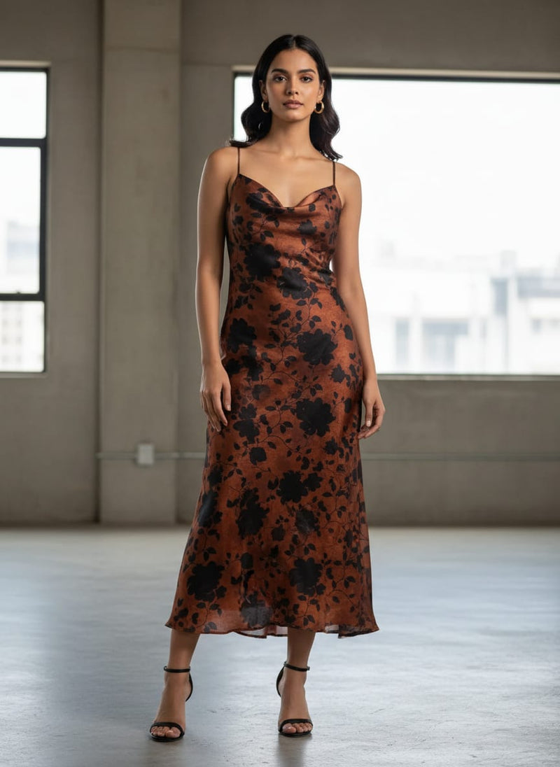 Black And Rustic Look Flower Digital Printed Fabric - Upada Silk