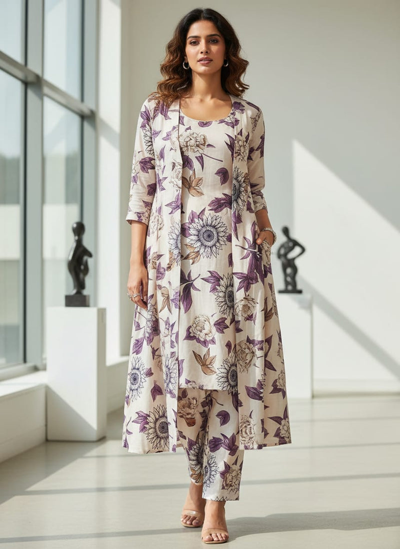 Vintage Look Flower Digital Printed Fabric - Kora Silk
