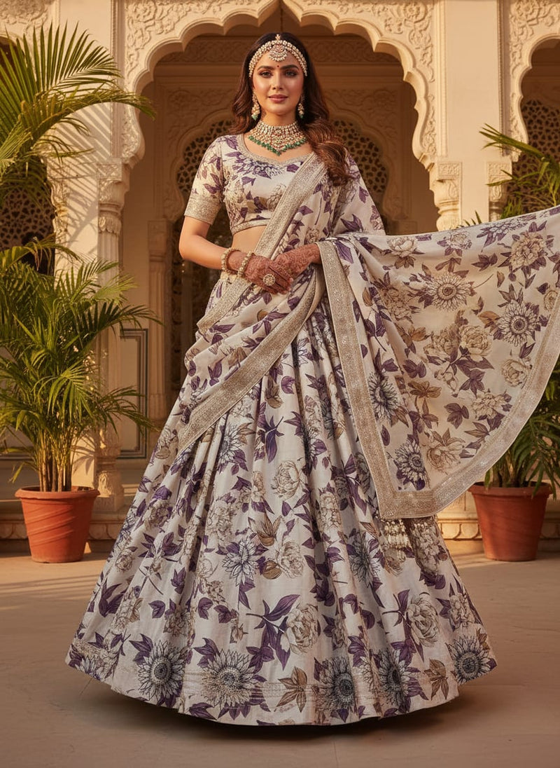 Vintage Look Flower Digital Printed Fabric - Kora Silk