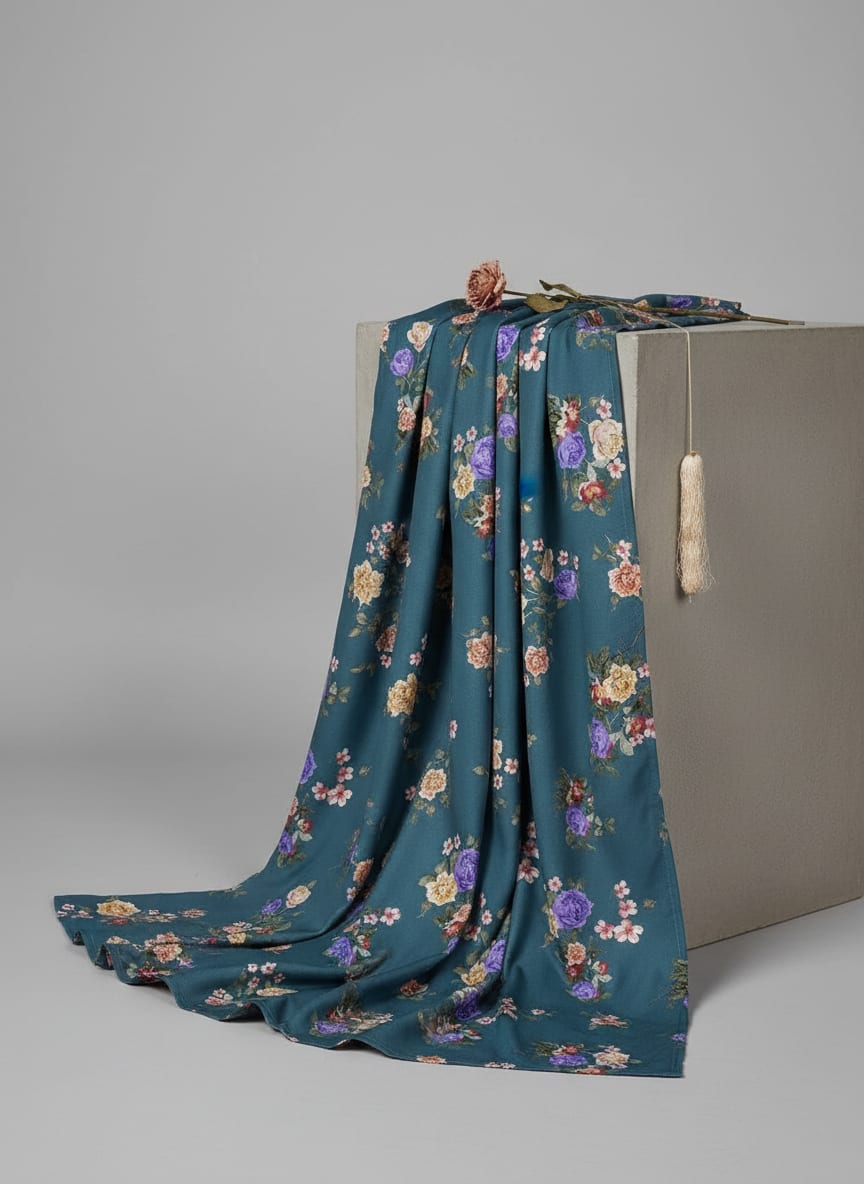 Colourful Flower Bunch Digital Printed Fabric - Kora Silk