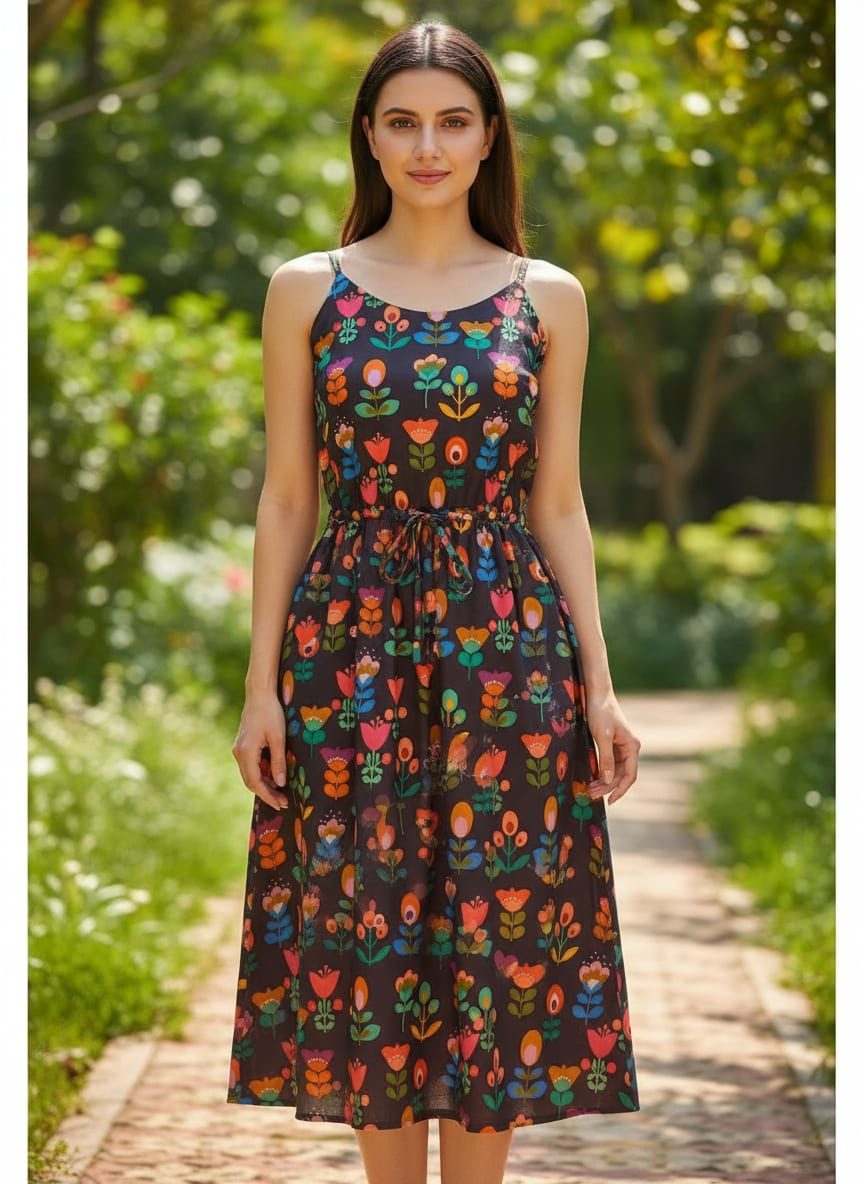 Sketchy Flowers Pattern Digital Printed Fabric - Kora Silk