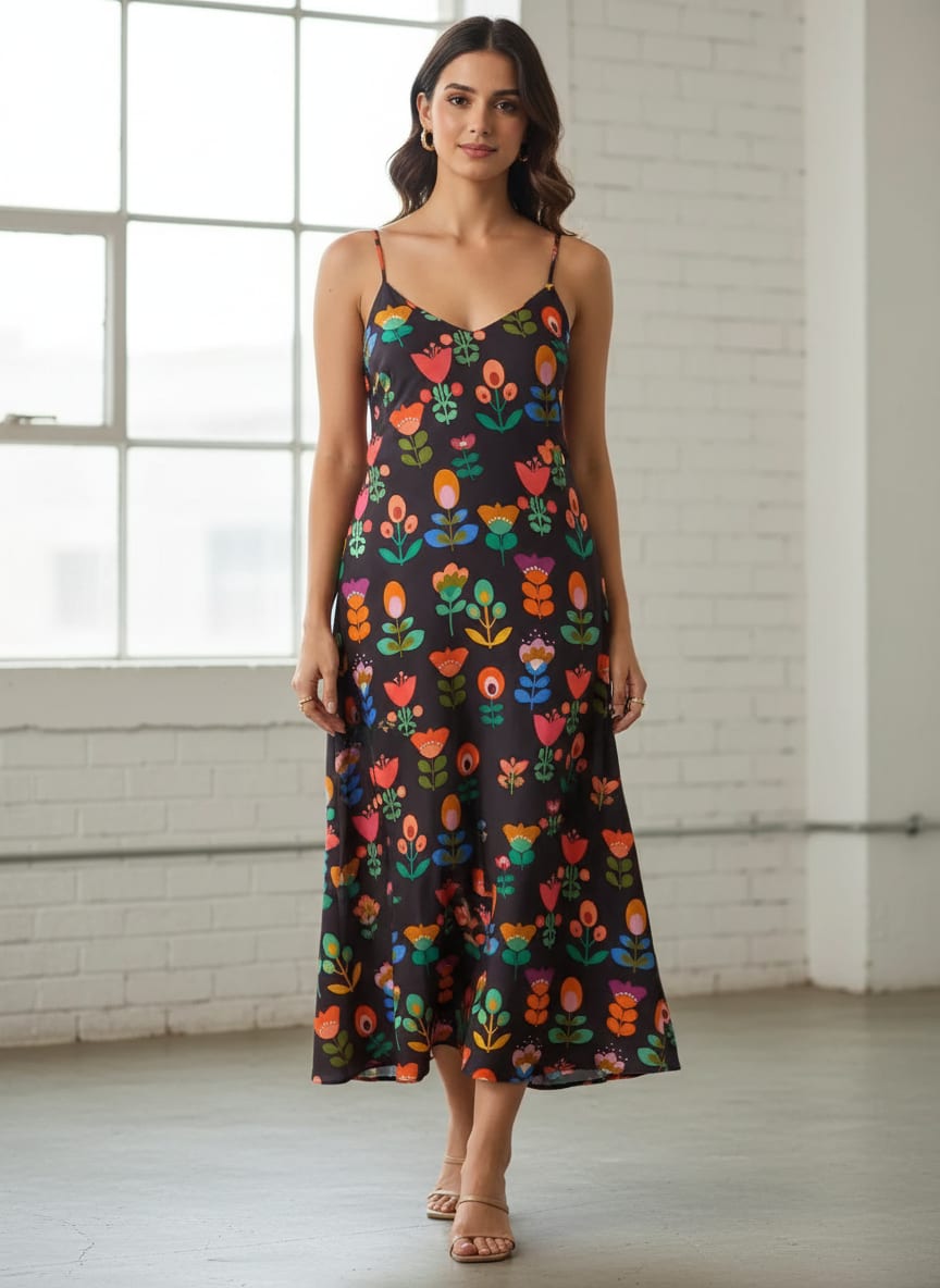 Sketchy Flowers Pattern Digital Printed Fabric - Upada Silk