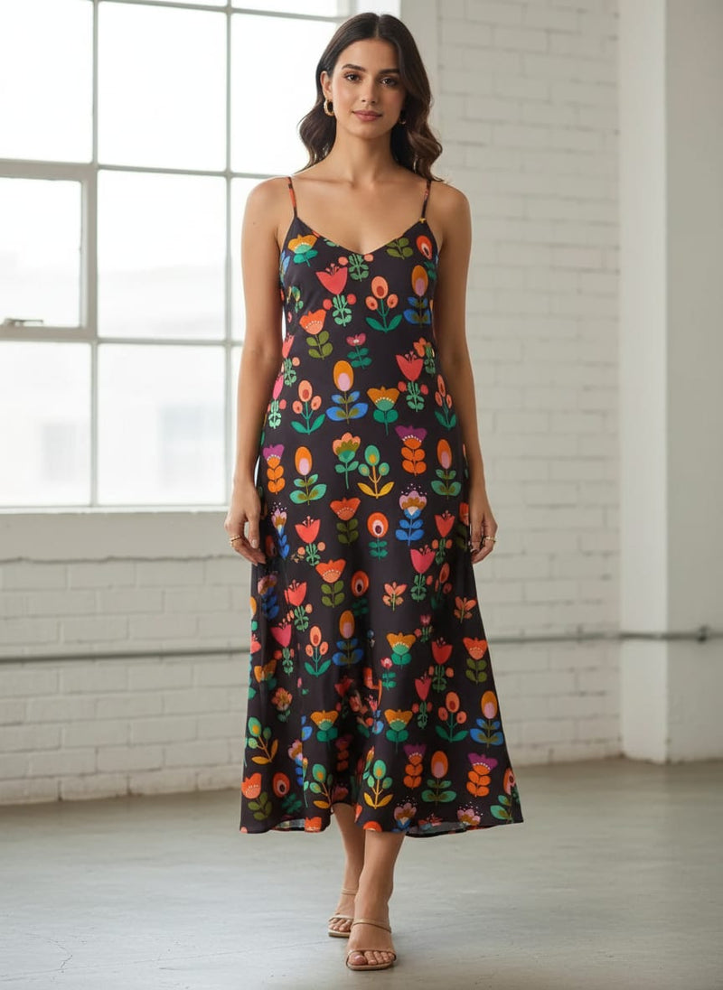 Sketchy Flowers Pattern Digital Printed Fabric - Upada Silk