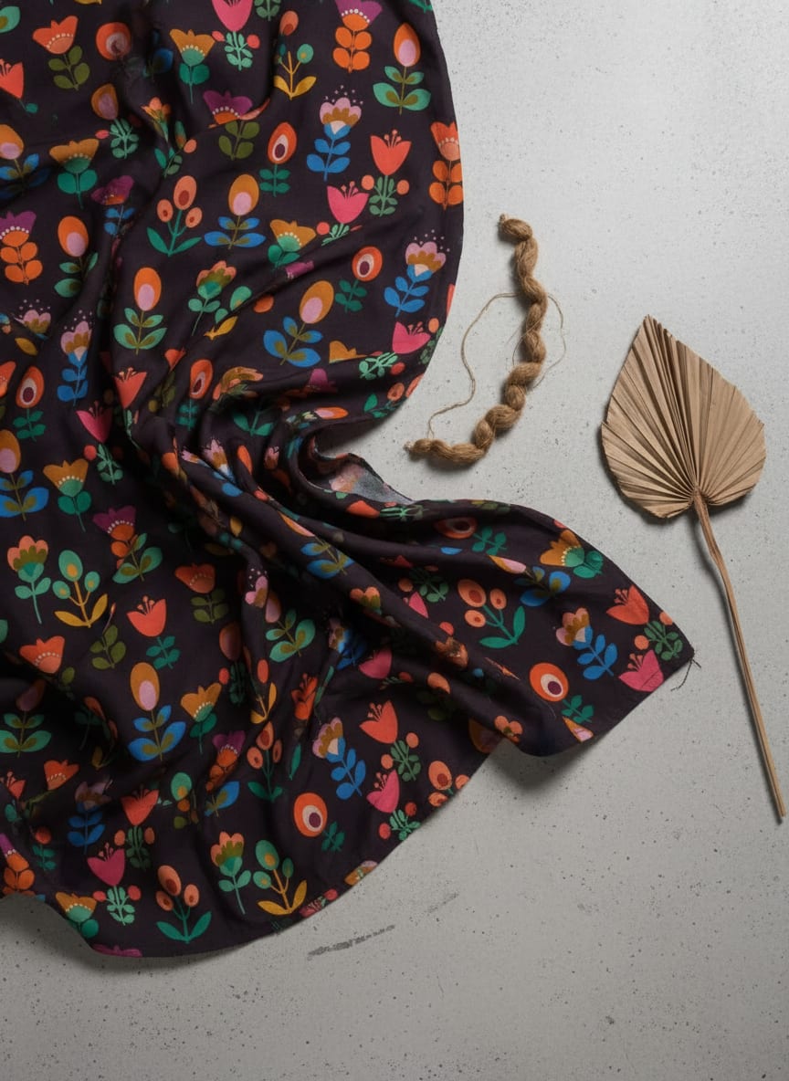 Sketchy Flowers Pattern Digital Printed Fabric - Upada Silk