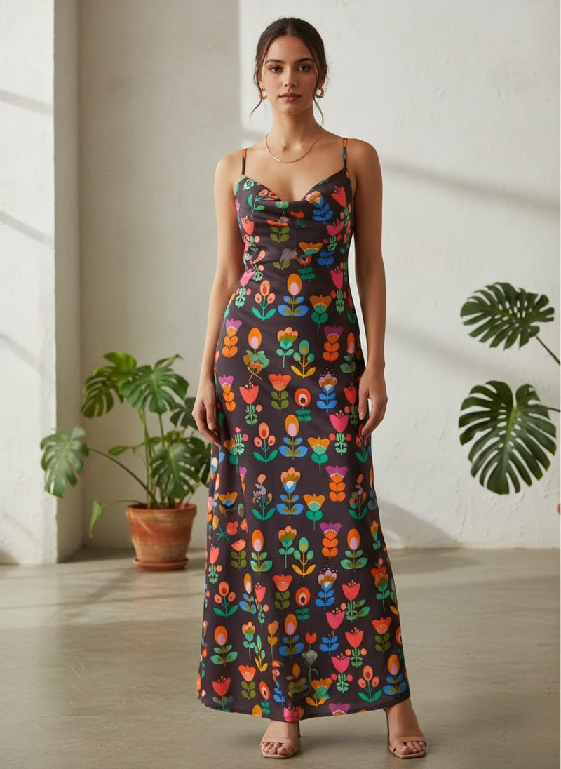 Sketchy Flowers Pattern Digital Printed Fabric - Upada Silk