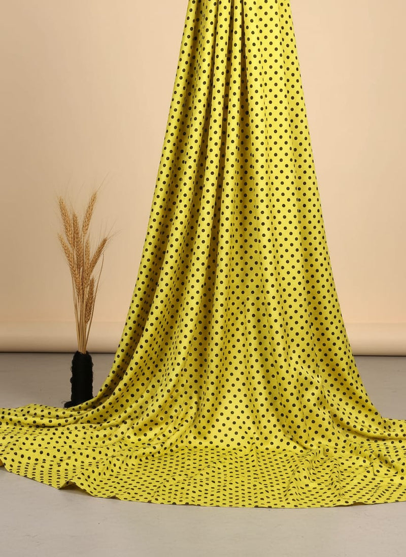 Yellow Polka Dot Digital Printed Fabric - Kora Silk