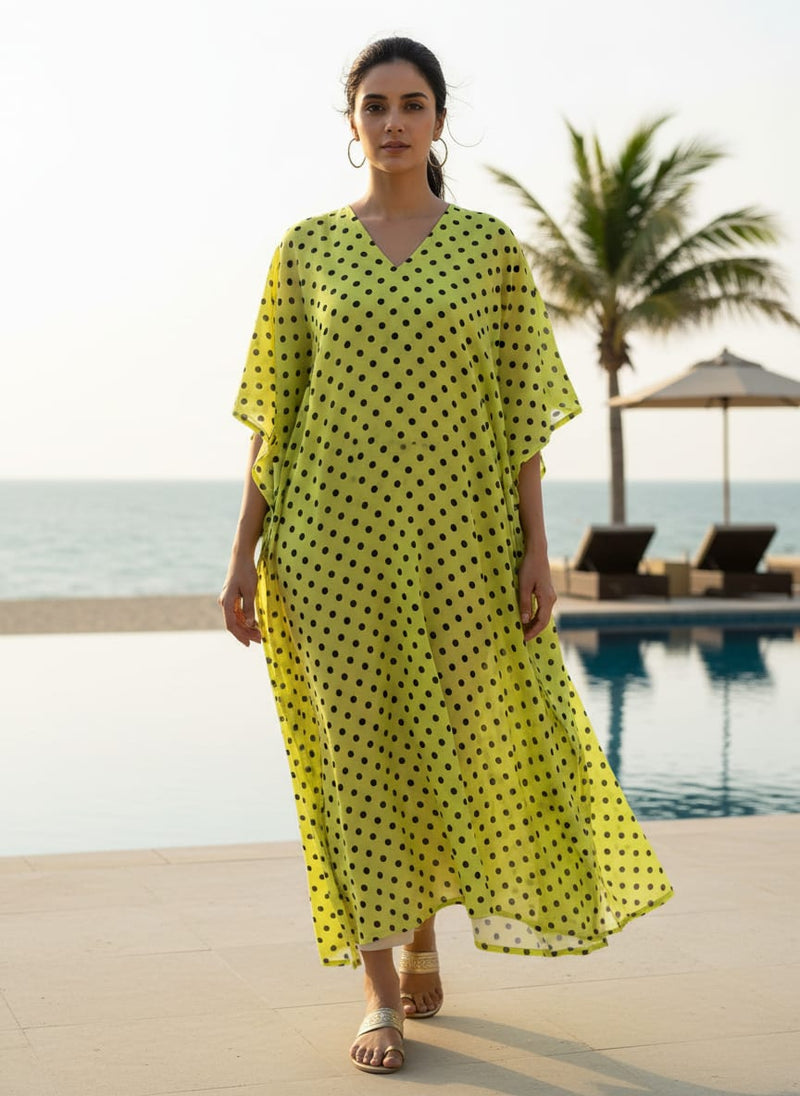 Yellow Polka Dot Digital Printed Fabric - Muslin
