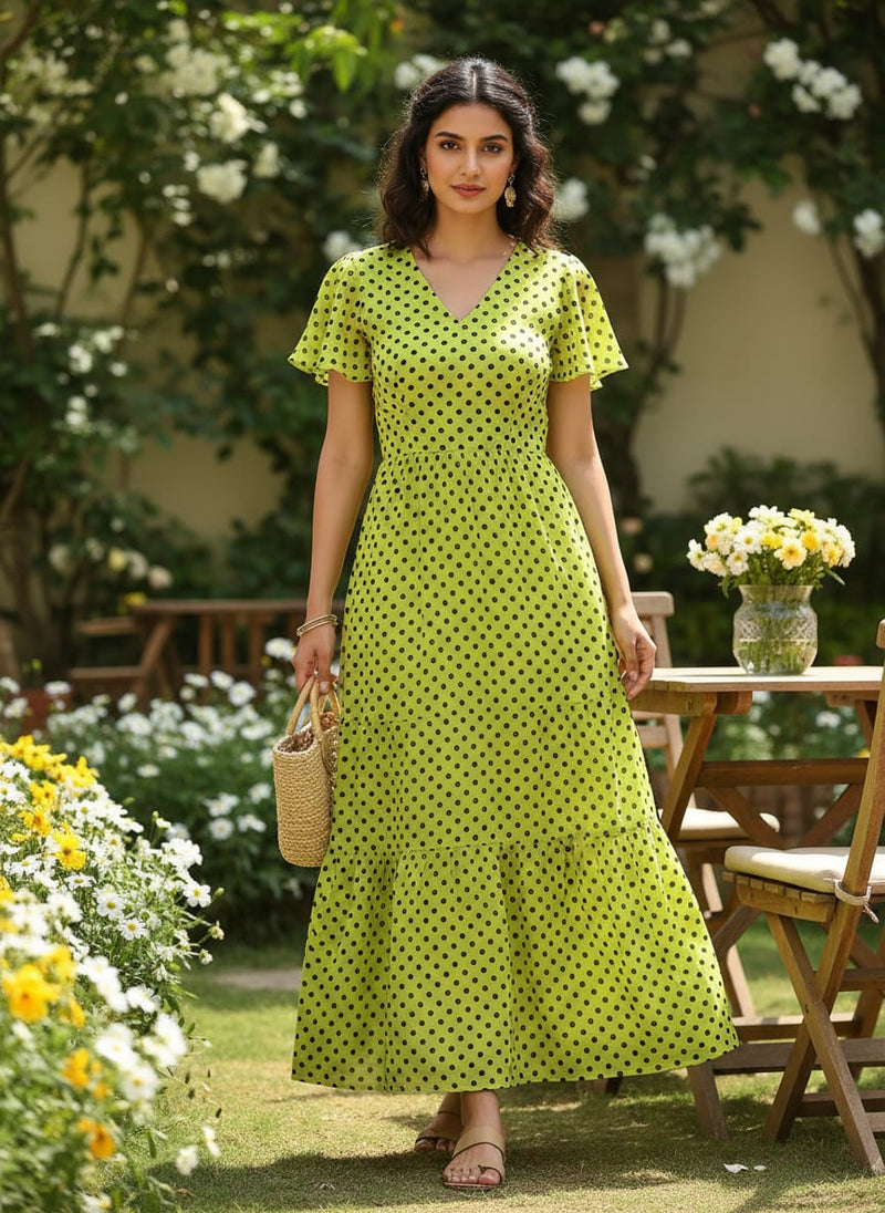 Yellow Polka Dot Digital Printed Fabric - Muslin