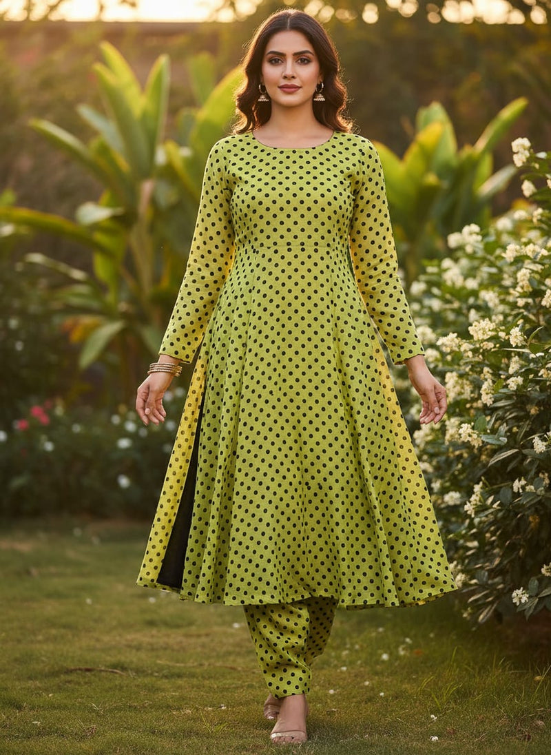 Yellow Polka Dot Digital Printed Fabric - Muslin