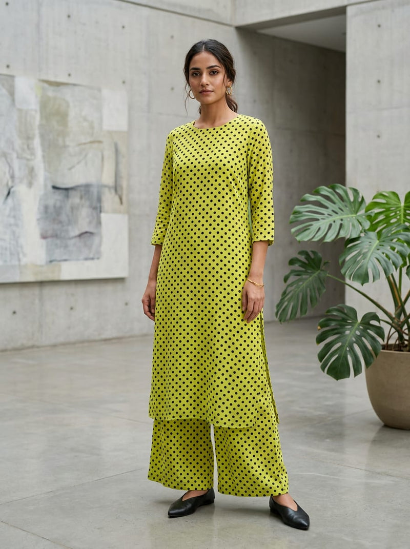 Yellow and Black Classic Polka Dot Muslin Digital Printed Fabric
