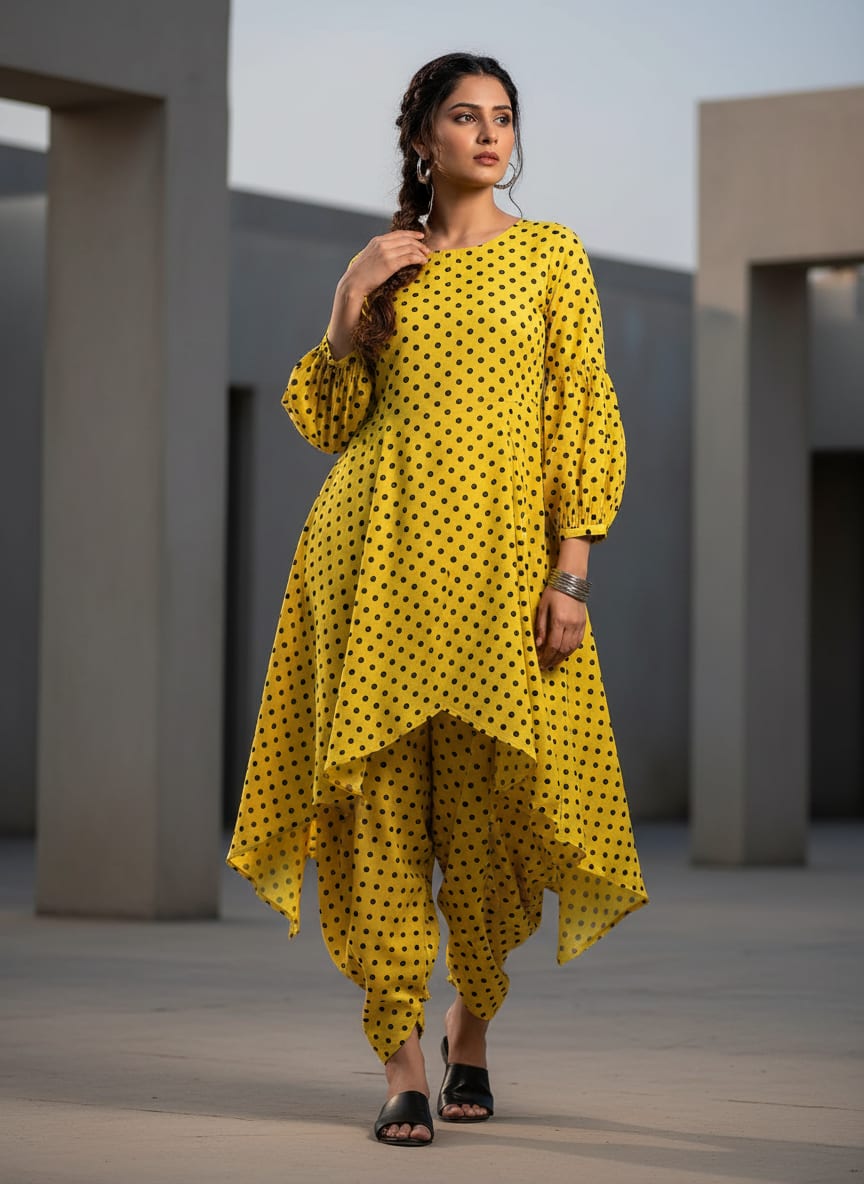 Yellow Polka Dot Digital Printed Fabric - Pure Cotton