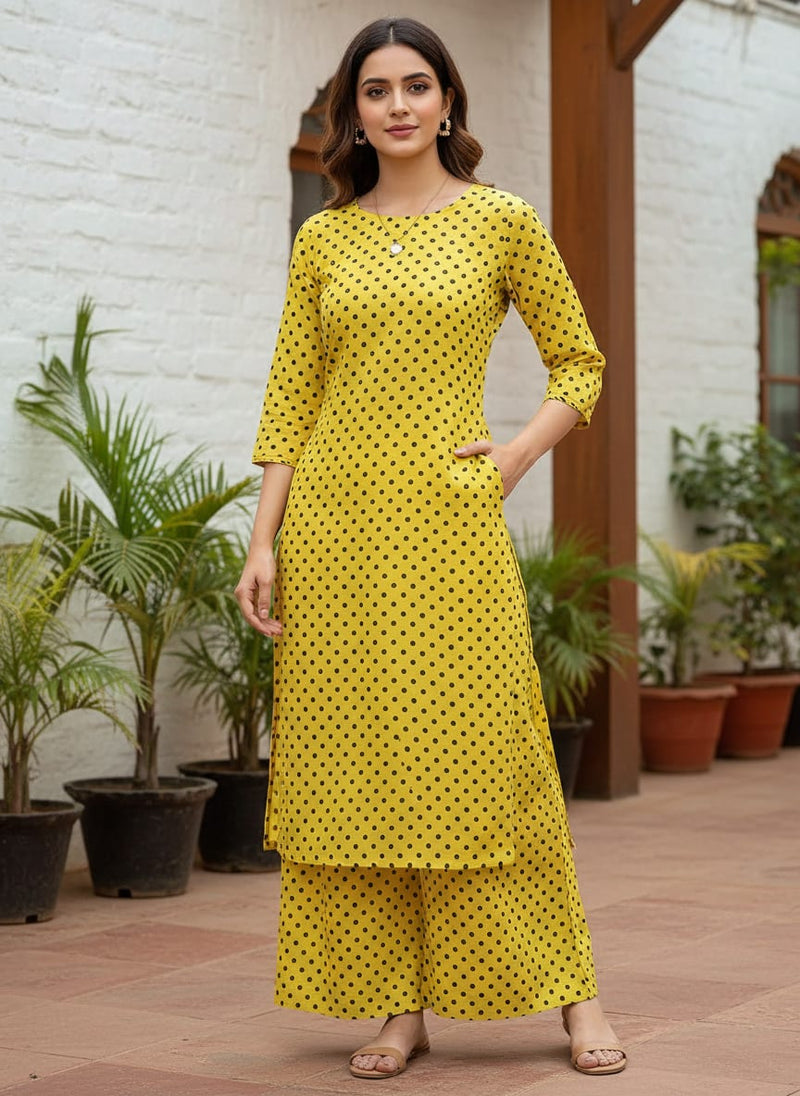 Yellow Polka Dot Digital Printed Fabric - Pure Cotton