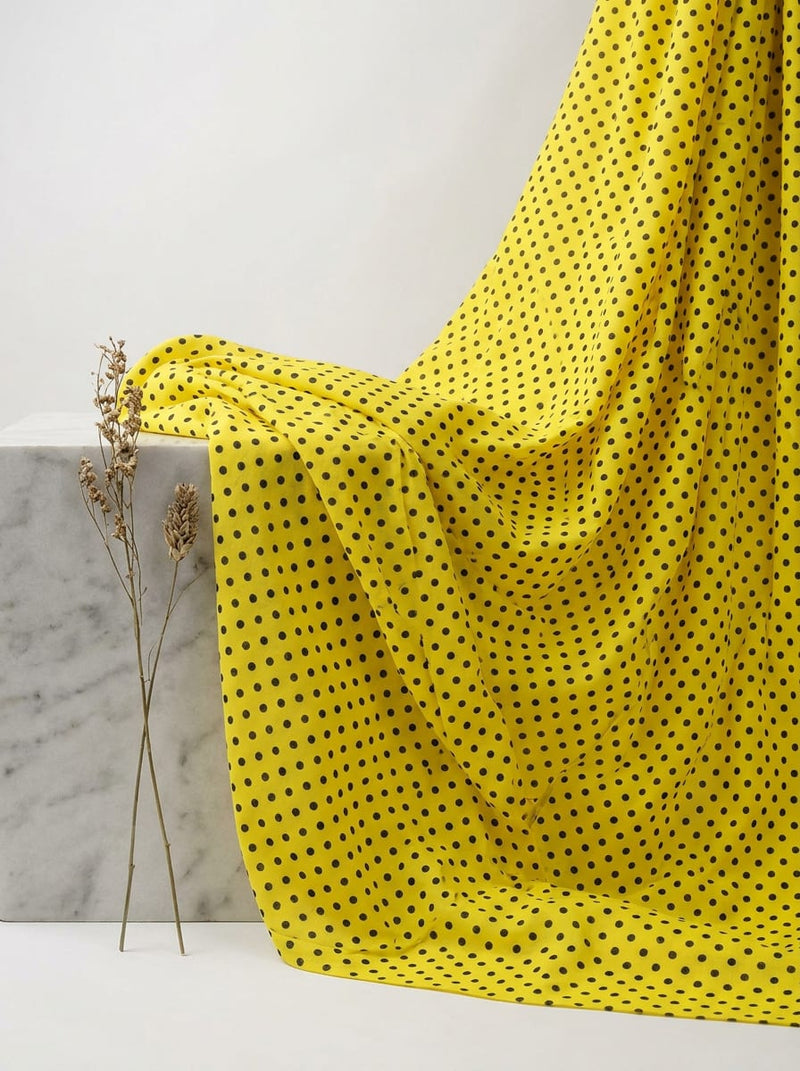 Yellow Classic Black Polka Dot Pure Cotton Digital Printed Fabric