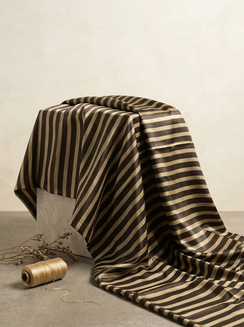 Brown and Cream Bold Stripes Japan Satin Digital Printed Fabric