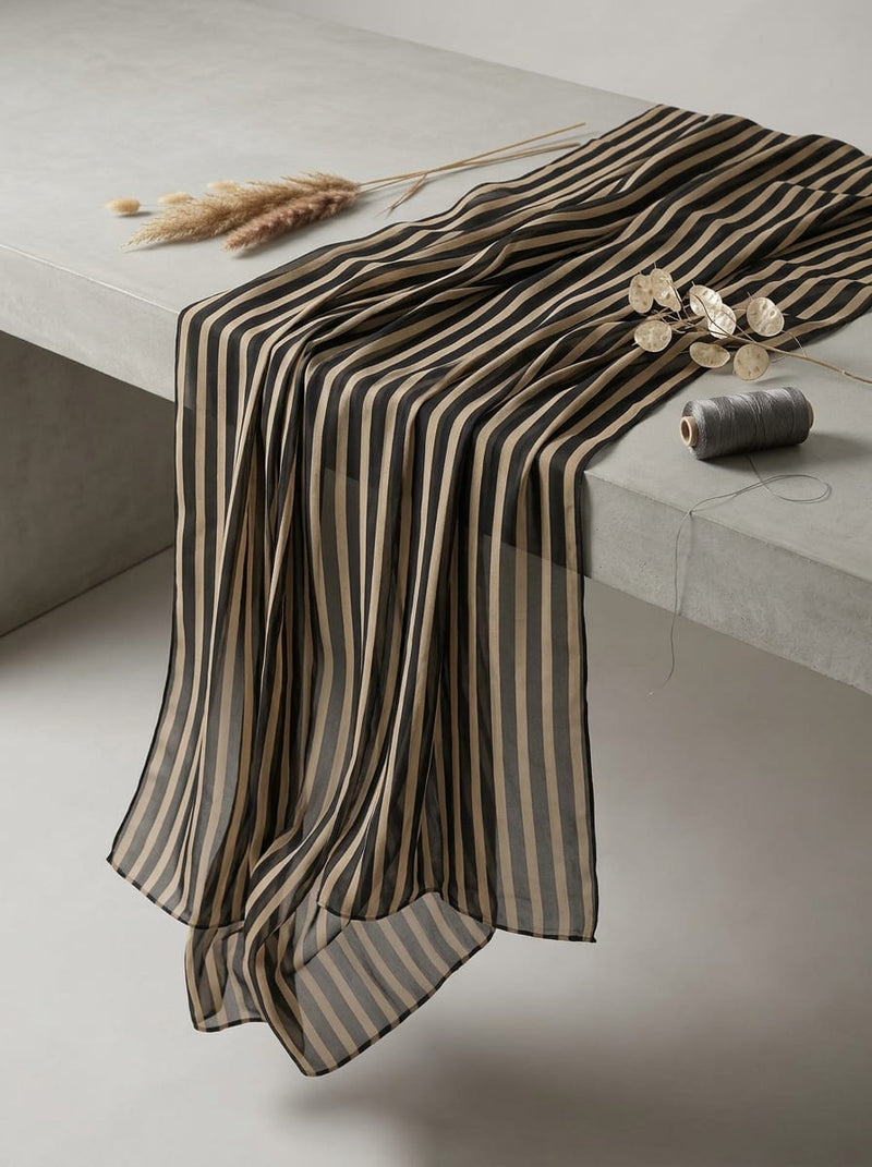 Brown and Cream Bold Vertical Stripes Weightless Digital Printed Fabric