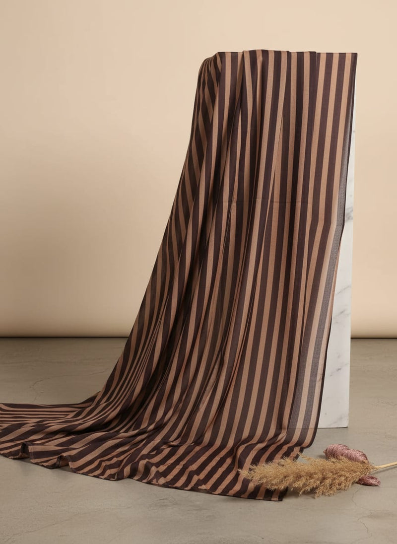 Brown and Peach Wavy Stripes Pure Muslin Digital Printed Fabric