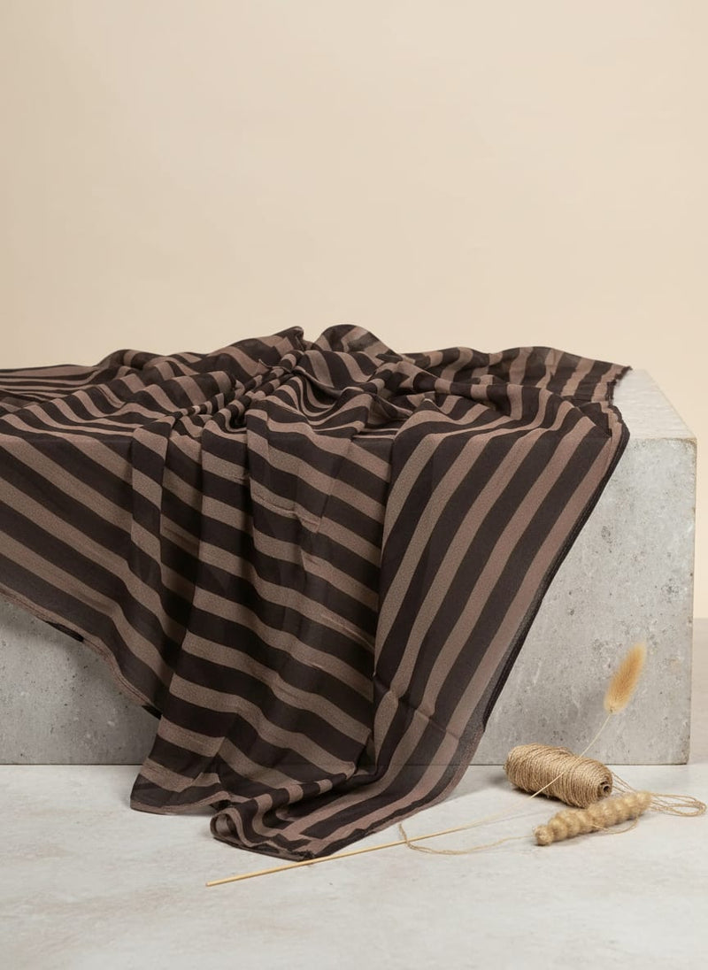 Brown Stripes Digital Printed Fabric - Pure Georgette