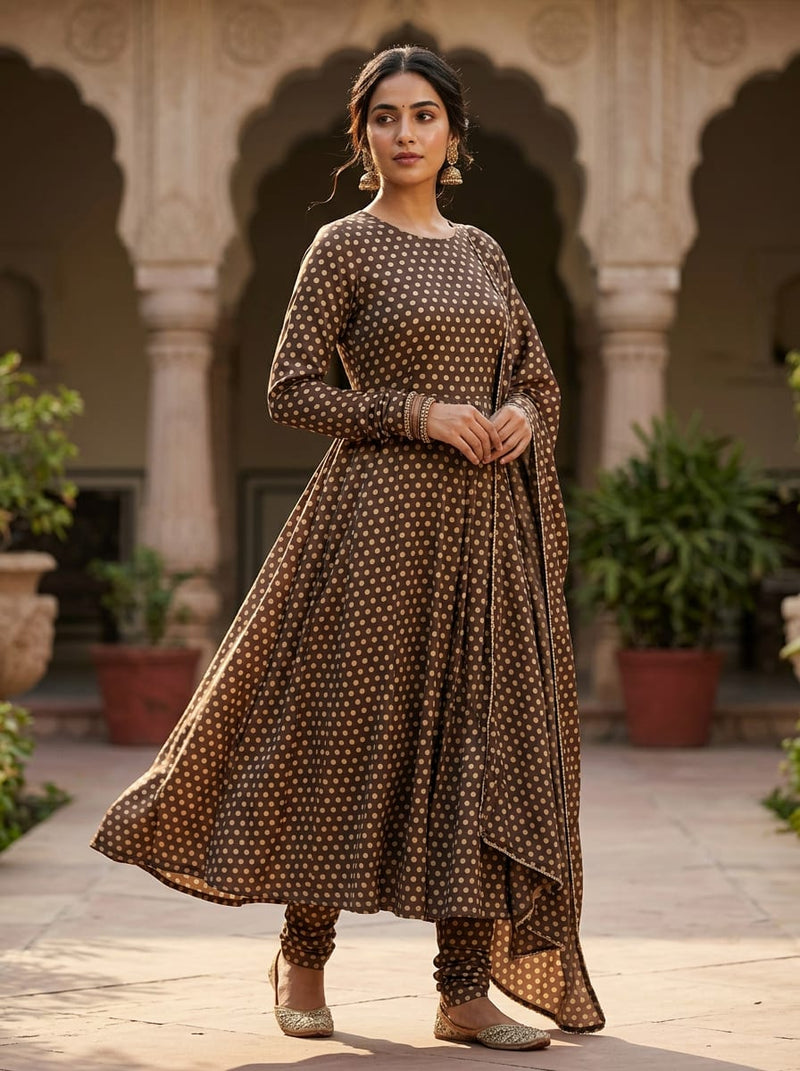 Brown Classic Polka Dot Pattern Japan Satin Digital Printed Fabric