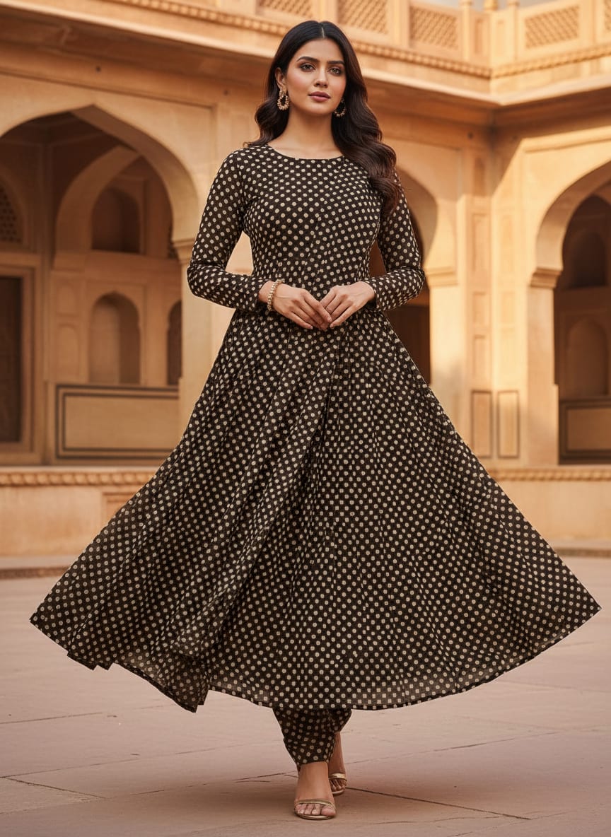 Brown Polka Dot Digital Printed Fabric - Weightless